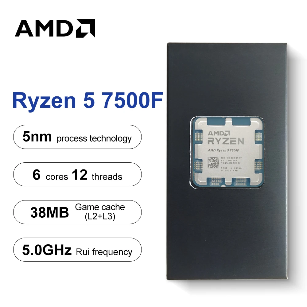 AMD Ryzen 5 7500F R5 7500F 3.7GHz 6-Core 12-Thread CPU Processor 5NM L3=32M 100-000000597 Socket AM5 NEW but without cooler