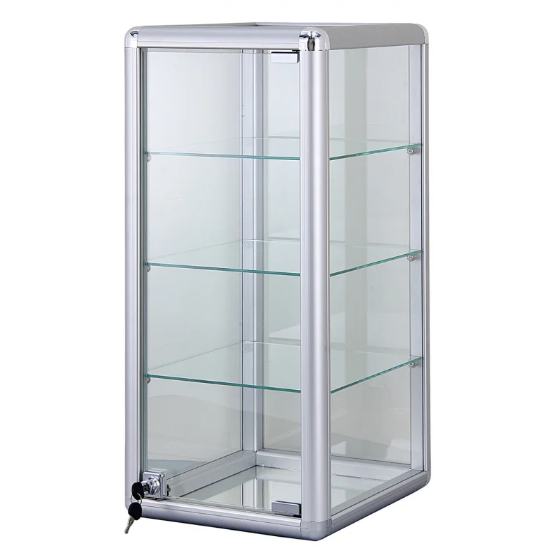 custom.KEWAY 6ft Tower Showcase Aluminum Framed Tempered Glass Display with Opening Glass Door and Lock