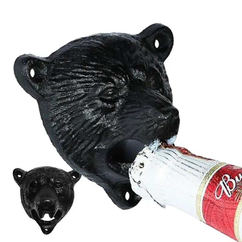 Beer Shape Bottle Opener Wall Mounted Bear Head Cast Iron Creative Bottle Opener Teeth Bite Cap Opener For Bar Garage Decoration