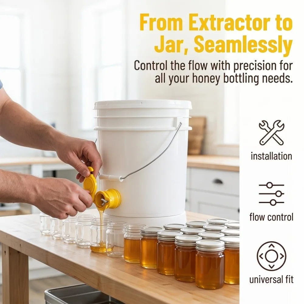 Removable Stainless Steel Honey Tap Durable Yellow Beekeeping Extractor Gate Valve Tool Beekeeping