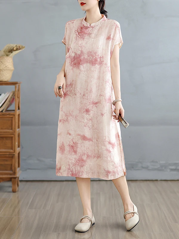 

Large Size Women's Cotton Linen Moon Sve Midi Dr Embroidered High Waist Commuter Sle Korean Version A-Line Skirt