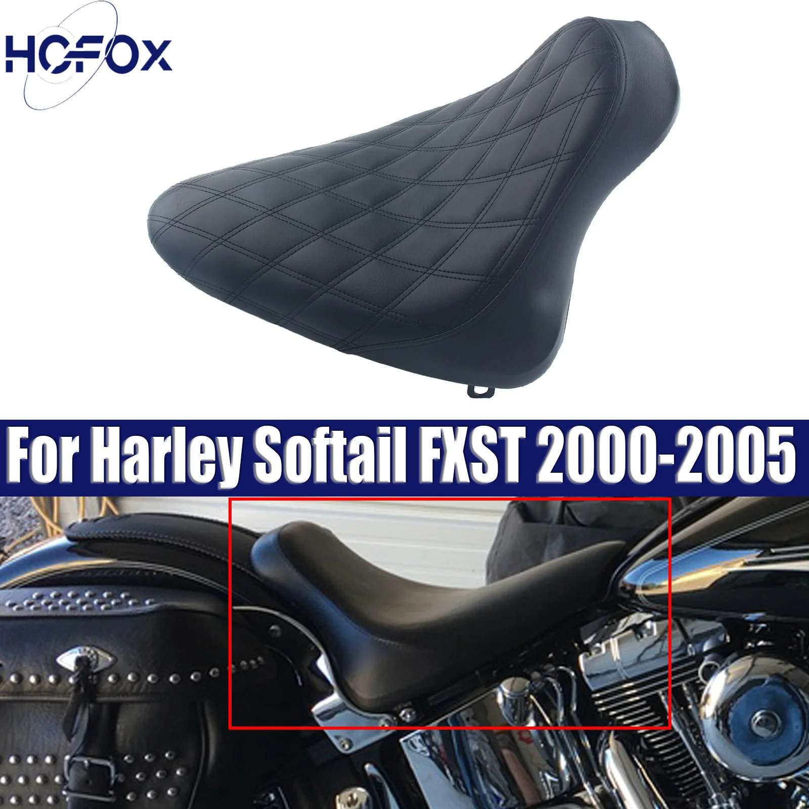 

Motorcycle Front Driver Leather Pillow Solo Seat Cushion For Harley Softail FLST 00-07 FXST 00-05 FLSTF 00-06