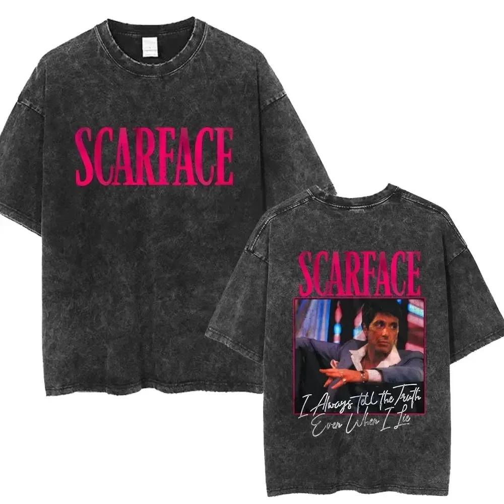 New Hip-hop Street Print Scarface Movie T-shirt Men's and Women's Fashion Retro Punk Cotton Washed Men's and Women's T-shirt Top