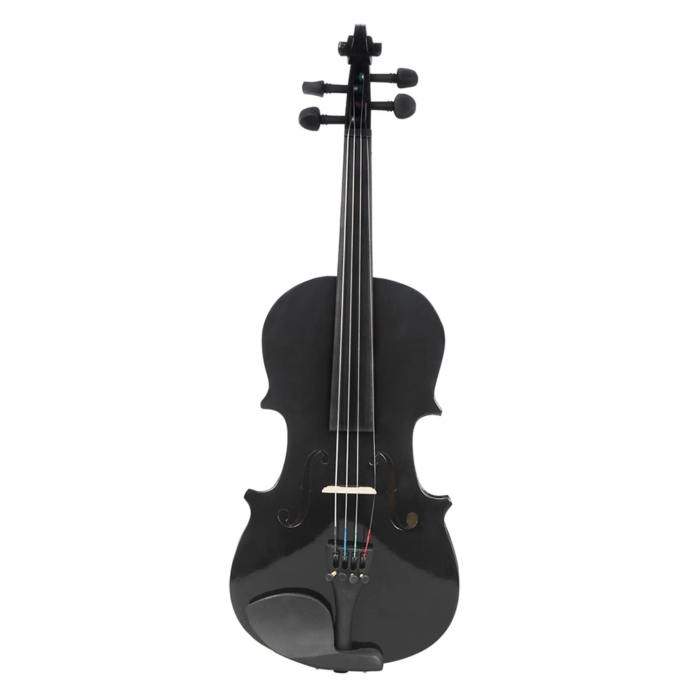 Regalo para Navidad 4/4 Kits de violín acústico negro de tilo de tamaño completo con estuche, arco y colofonia para violín principiante