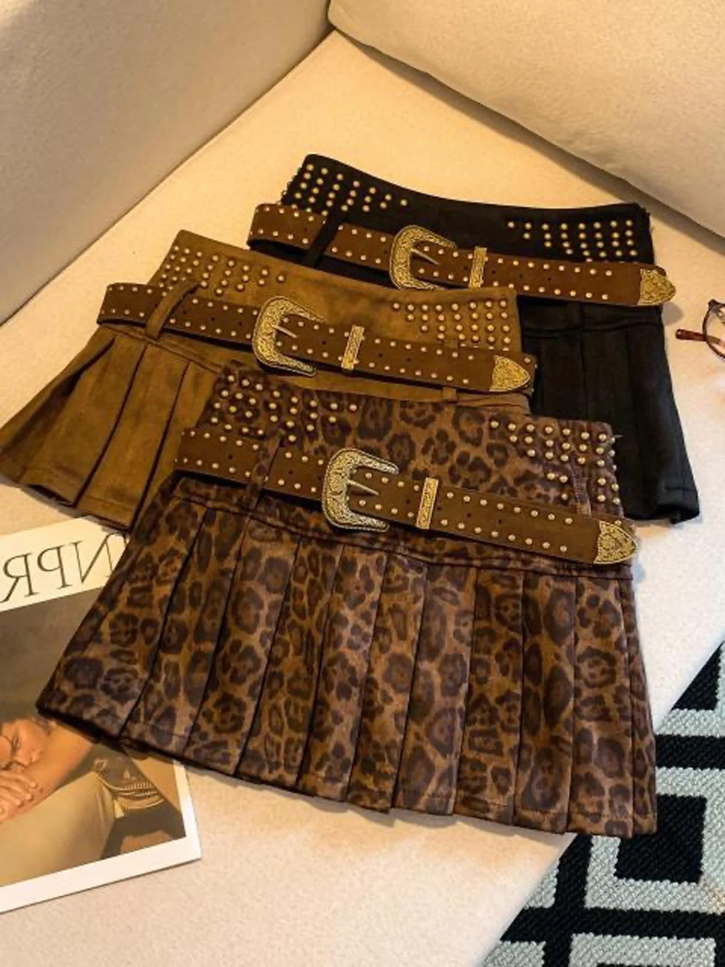 American Style Spicy Girl Pleated  Skirt Women's High Waist Loose Slimming Anti-Light A-Line Short Skirt Trendy