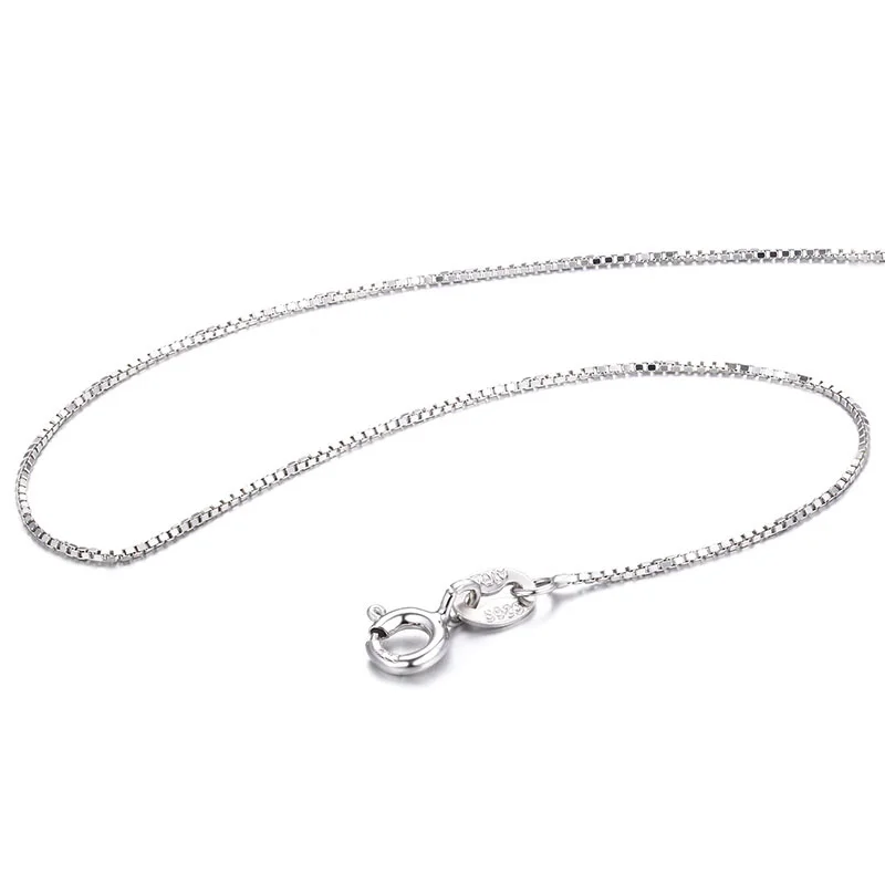 35cm-80cm 0.65mm Thin Link Slim 925 Sterling Silver Rhodium Plated Box Chain Necklaces Women Girls Wholesale Jewelry Italy