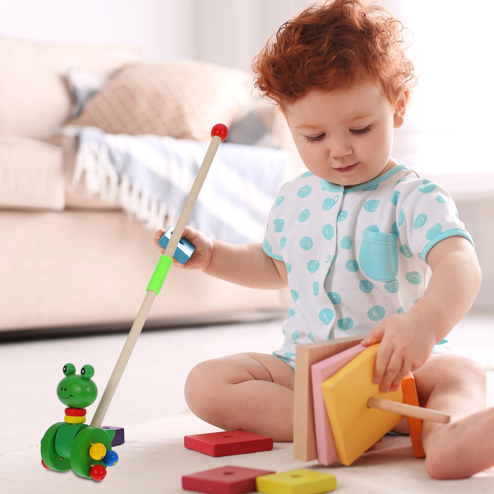 

Baby Walker Animal Wooden Trolley Trolley For Kids Push Pull Learning Walking Cart Educational Gift For Kids (Frog)