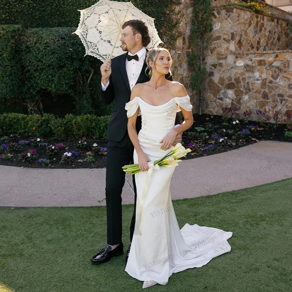 Customize To Measures Wedding Dress 2026 Scoop Mermaid Stunning Off The Shoulder Satin Elegant Zipper Bridal Gowns Simple Robe