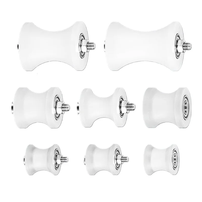 1pc White Plastic Roller Silent Bearing U-shaped Pulley Barn Door Drive Guide Wheel Round Pipe Bracket Wheel Handling Tool