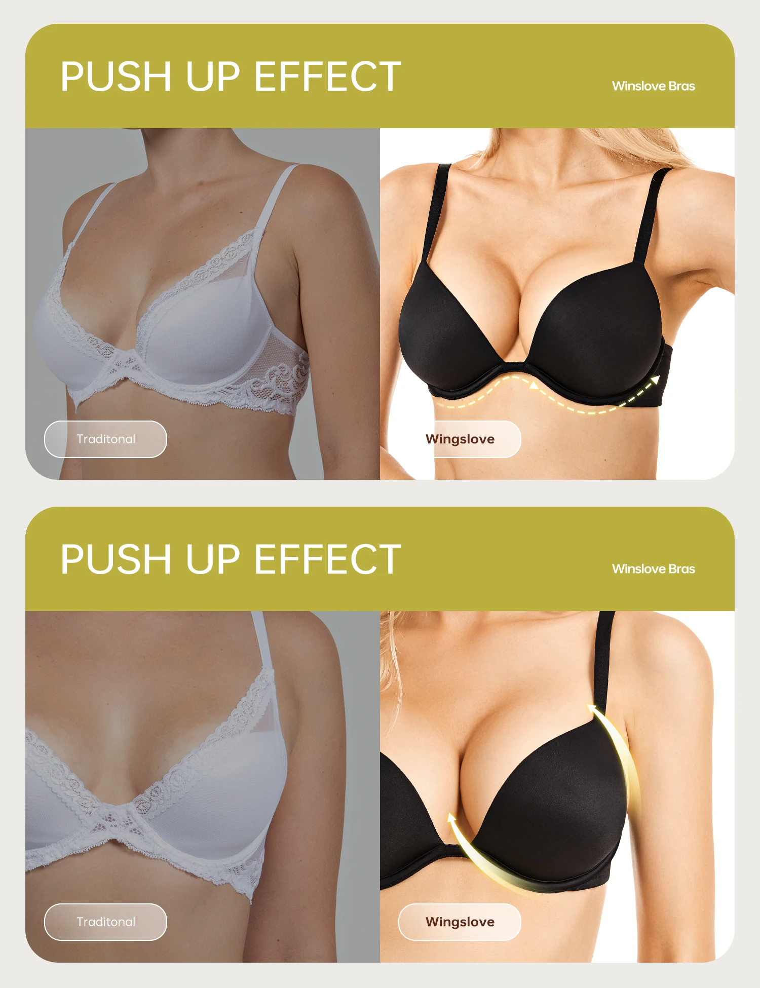 Wingslove Da Báo Push Up Bra Đệm Dày Nội Y Quần Lót Không Đường May Tạo Cảm Giác Thoải Mái Quần Lót Áo Ngực Cho Nữ 32B-38DD