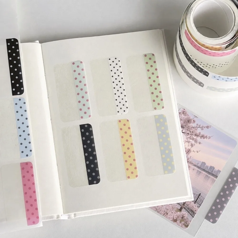 100Pcs/Roll Practical Polka Dot Index Tabs Self Adhesive Classification Page Markers Writable Page Flags DIY Scrapbooking
