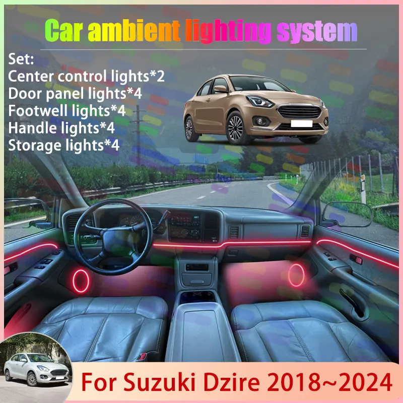

For Suzuki Dzire 2018~2024 MK3 2/18 in 1 Car Atmosphere Light Lamp RGB Shade Ensemble Streamer Atmosphere Set Auto Accessories