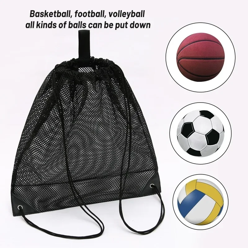 Large Capacity Outdoor Mesh Drawstring Pocket Unisex Beach Clothing Children Toy Backpack Basketball Football Hiking Storage Bag