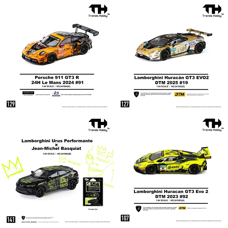 Trends Hobby 1:64 Porsche 911 GT3 R Lamborghini Huracan GT3 EVO2 GR T 2025 DTM Nr. 19 Legierung Druckguss Fahrzeugmodell Spielzeug Sammlerstück