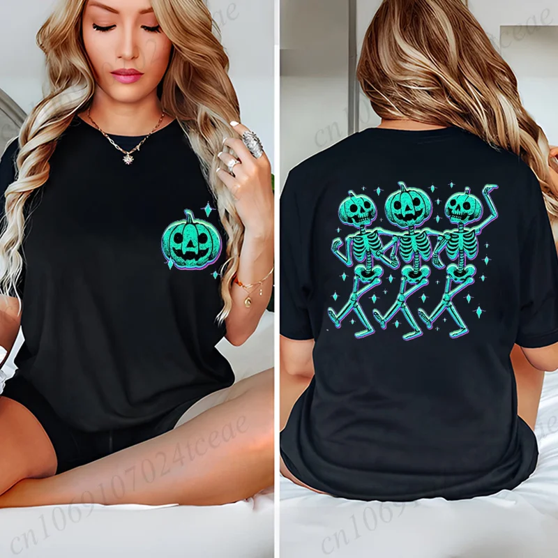 Pumpkin Skeleton Halloween Shirt T-Shirts, Dancing Skeleton Pumpkin Tee, Spooky Hallowaeen Skeleton Shirt, Pumpkin T-Shirt Gifts