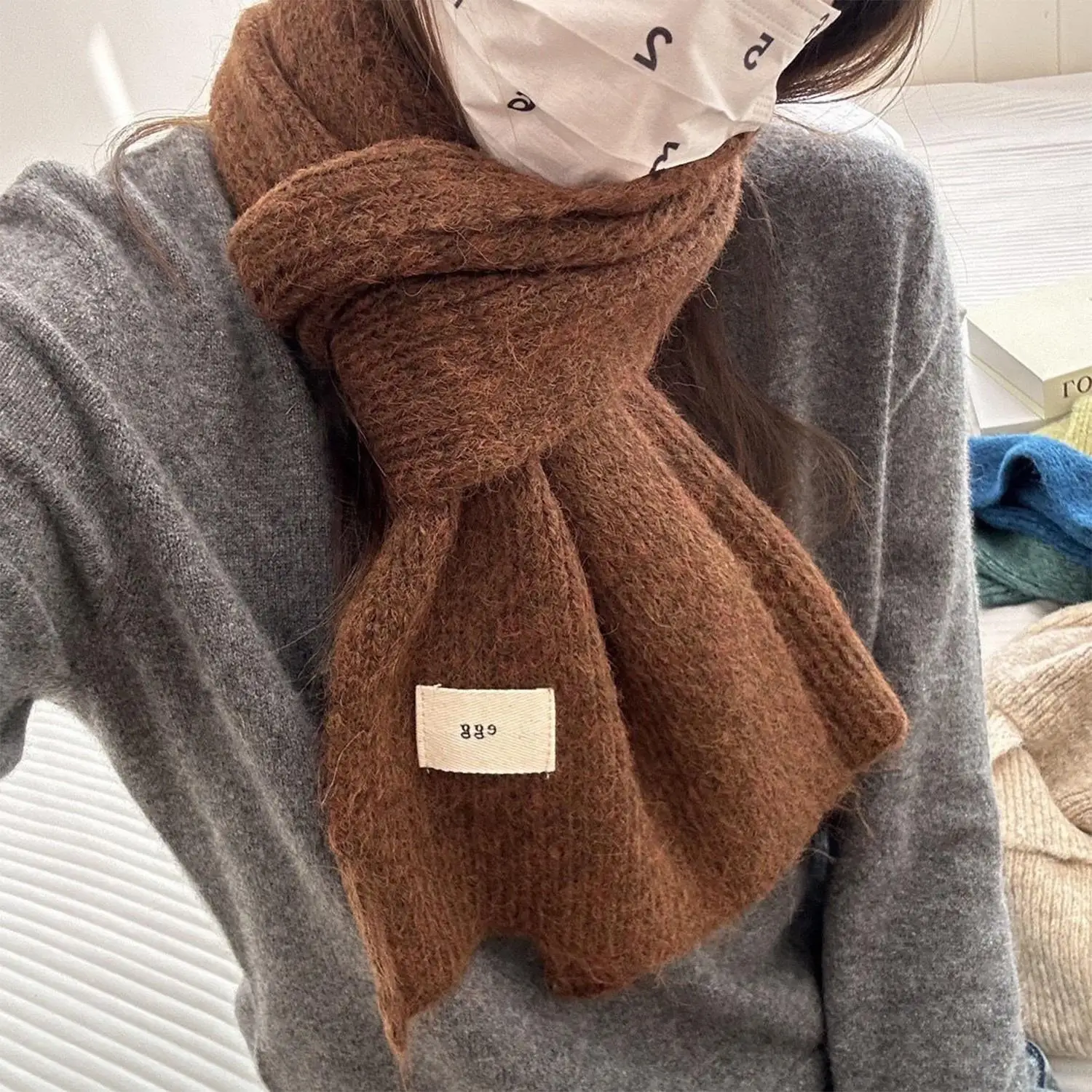 

Winter New Woolen Knitted Solid Color Scarf Female Versatile Coldproof Shawl Women's Thickened Warm Scarves Apparel Accessories