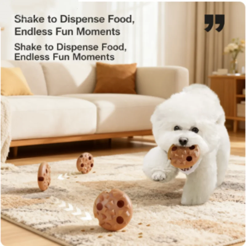 Juguete interactivo en forma de galleta para perros y gatos, juguete dispensador de golosinas para mascotas, disco volador elástico suave con campana incorporada