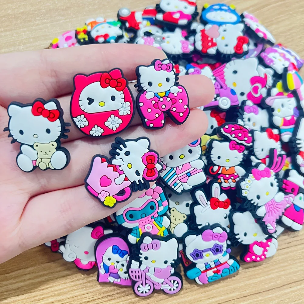 10-100pcs Sanrio Hello Kitty Shoe Charms Cartoon Shoe Buckles DIY Decorations for Sandals & Beach Bags Fashion PVC Accessories
