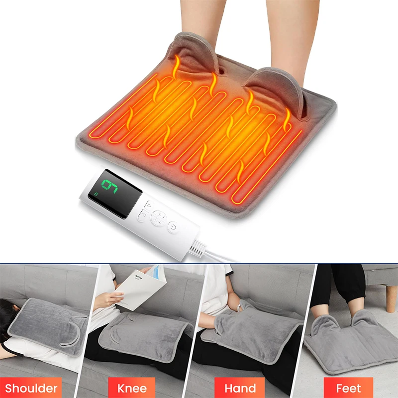 

9-Gears Electric Foot Heating Pad Winter Foot Physiotherapy Massage Soft Plush 4 Timer Heater for Office Home Bedroom Sleeping