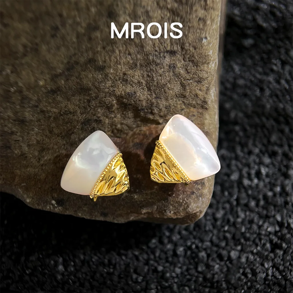 Original natural fritillary geometric triangular stud earrings light luxury temperament retro French earrings high-end commuter