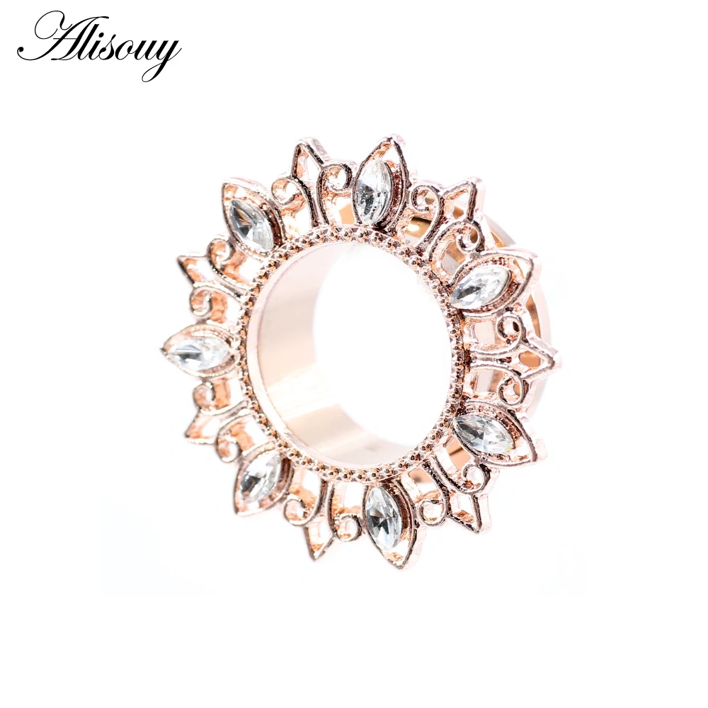 Alisouy 2 Stück Edelstahl Blume Zirkonia Mond Stern Uhr Herz Schraube Ohr Tunnel Plugs Expander Messgeräte Körper Piercing Schmuck – Detail 18