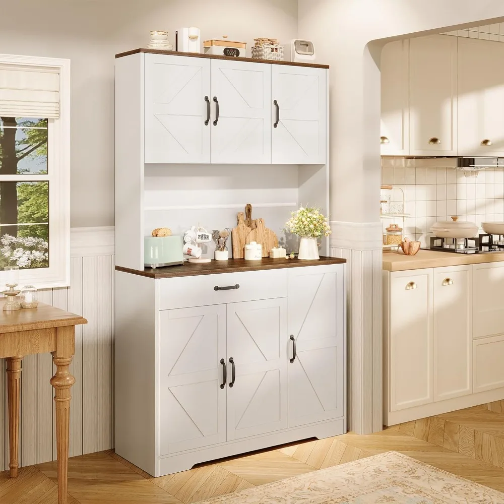 

71" Kitchen Pantry Cabinet with Charging Station, Buffet Sideboard for Coffee Maker & Toaster, Storage Cabinet for Snacks, Spice