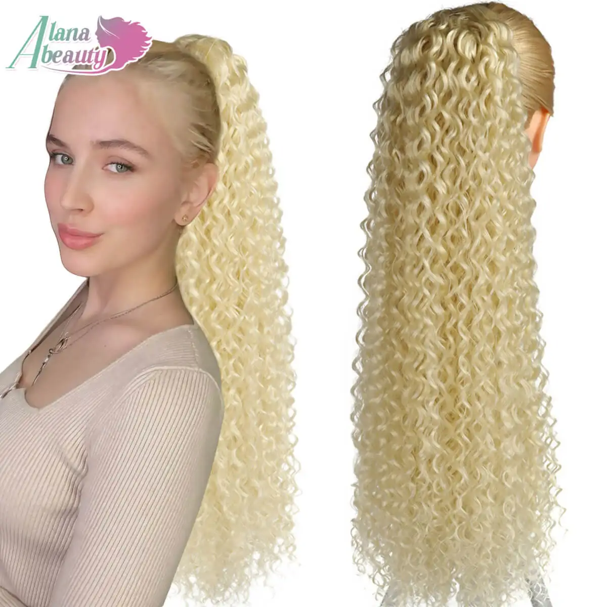 Alana Synthetic Long Curly Wavy Ponytail Hair Extension for Women 613# Drawstring Ponytail Hairpieces Blond Fake Pony Tail