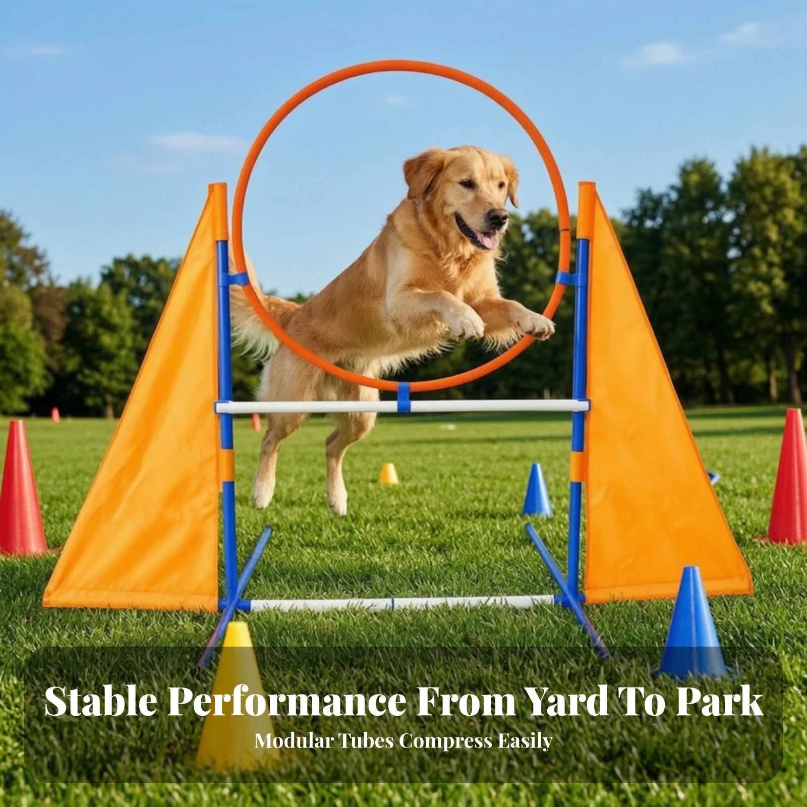 Dog Agility Hoop with Frame Lightweight Dog Jump Obstacle with Stand Hoop Jump Outdoor for Dogs, Backyard