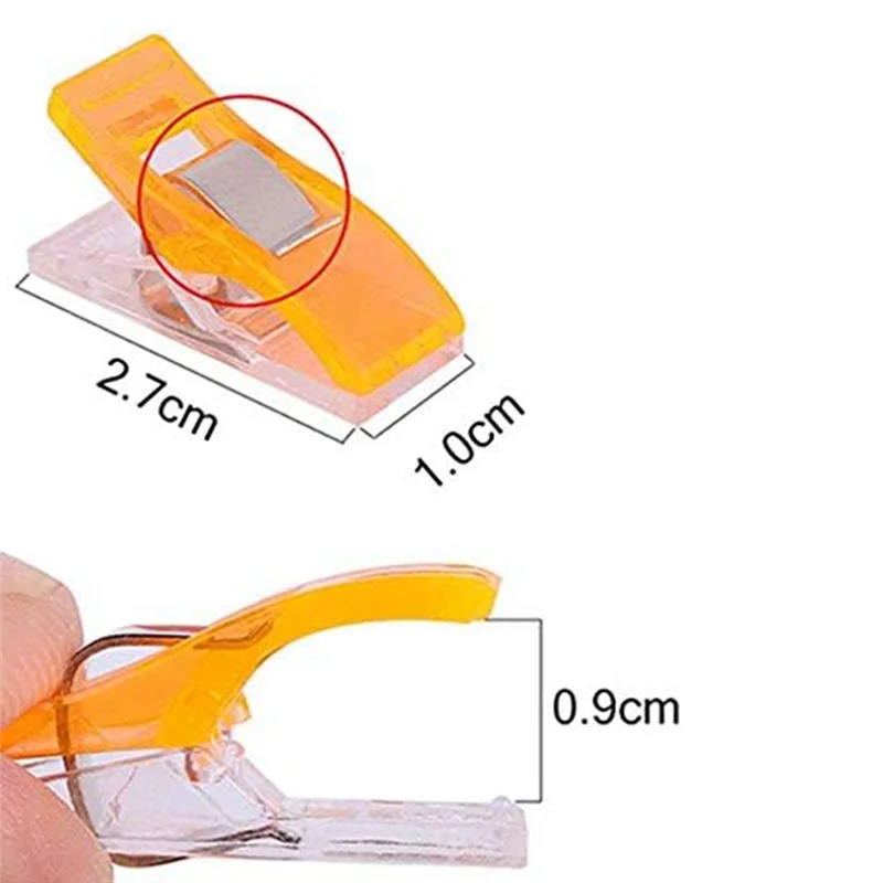 ABBN-Clips de plástico premium, paquete de 100 clips de costura para acolchar y manualidades con caja de hojalata, colores surtidos, 1 cinta métrica para coser
