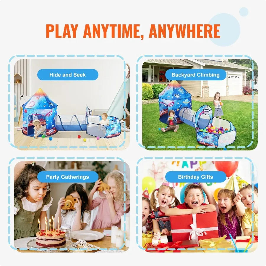 Tente de jeu 3 en 1 avec Tunnel pour garçons, filles, bébés et tout-petits, maison de jeu Pop-Up intérieure et extérieure avec sac de transport, bande Stra