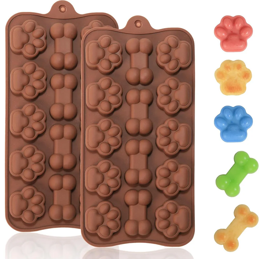 Moldes de Silicona con Forma de Pata y Hueso de Perro, Moldes de Silicona Antiadherentes de Grado Alimenticio para Chocolate, Dulces, Gelatina, Cubitos de Hielo, Golosinas para Perros