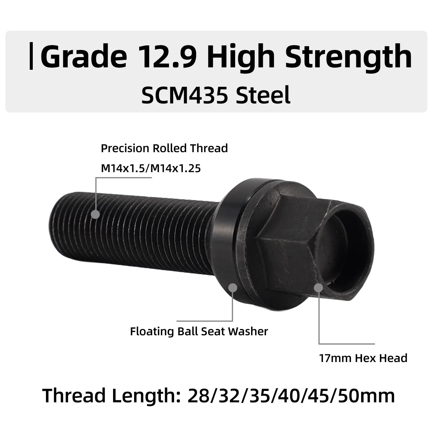 M14x1.5 M14x1.25 M12x1.5 Car Wheel Lug Bolts R13 Ball Seat for BMW Audi VW 10Pcs/Set Extended Wheel Stud Screw Spherical Washer