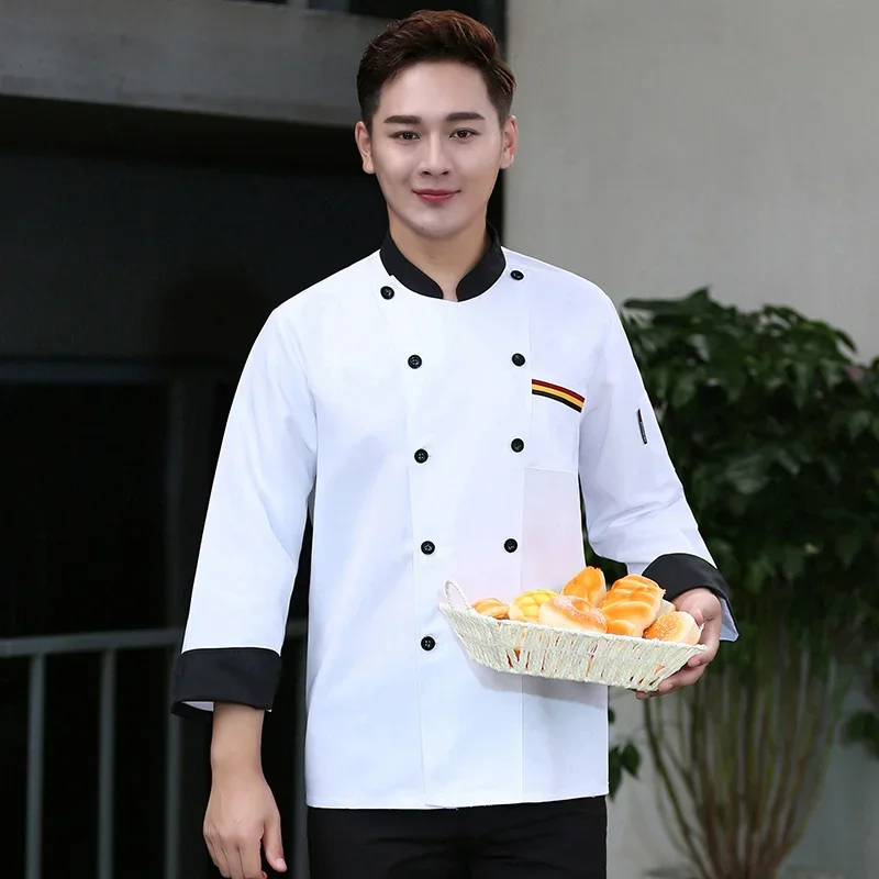 Chaqueta de Chef para hombre, chaqueta de cocinero resuarante occidental, ropa de cocina para servicio de comida, Tops, uniforme de Chef Pizzaiolo, ropa de trabajo para panadería y cafetería