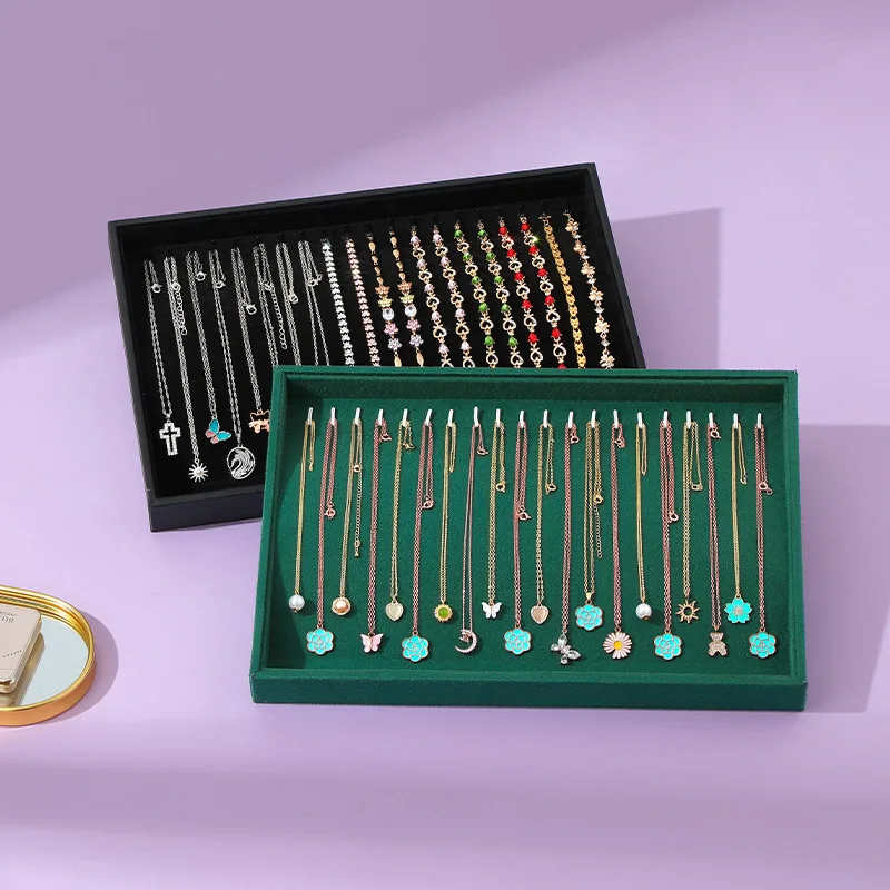 

Velvet Jewelry Bracelet Display Tray Ring Earring Necklace Pendant Organizer Jewelry Storage Tray For Drawer