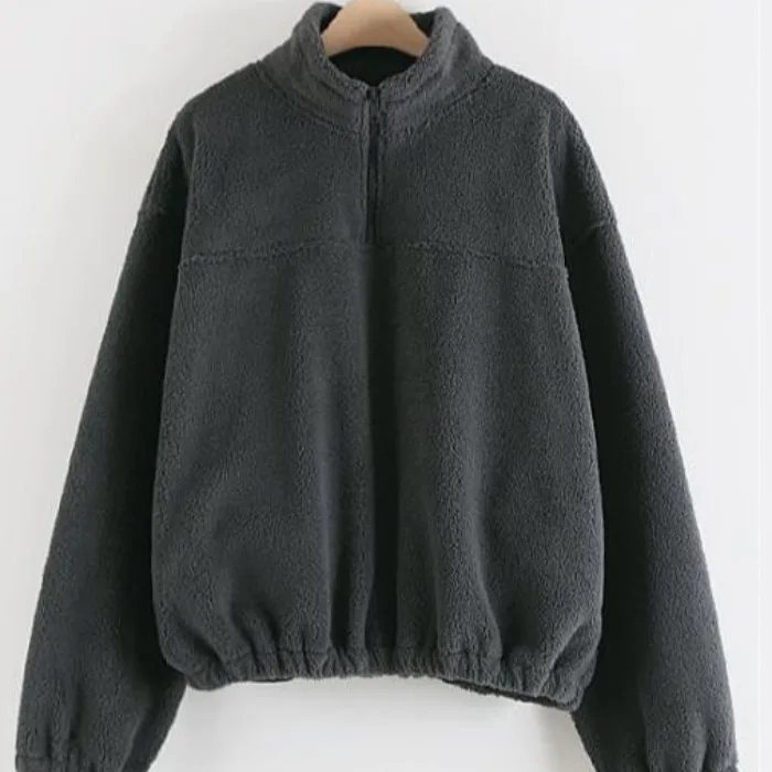 Chic automne hiver col zippé décontracté Sweat-shirt Fce chaud polyvalent vêtements d'extérieur pour plus jeune recherche rétro Design Sense