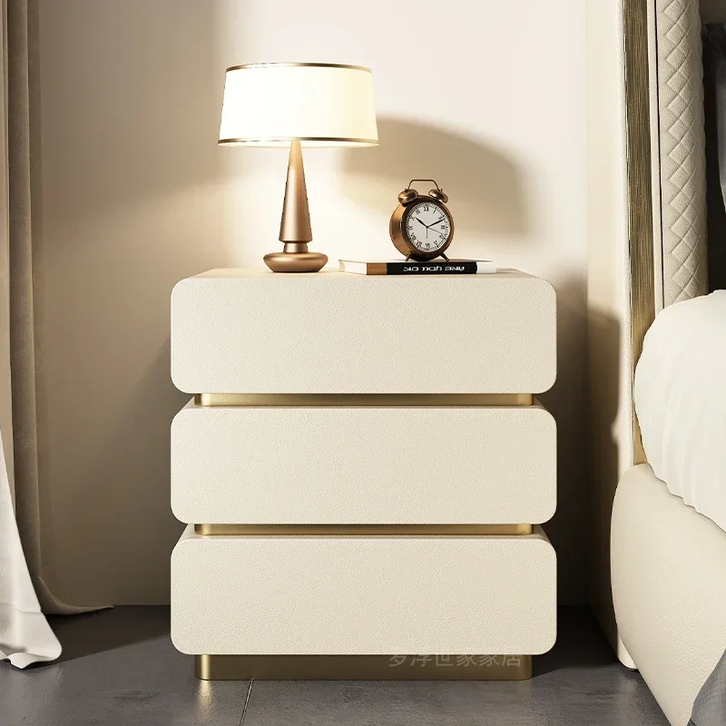 

Light luxury bedside table Solid wood bedroom Small bedside table Modern simple cream style French three-bucket cabinet Storage