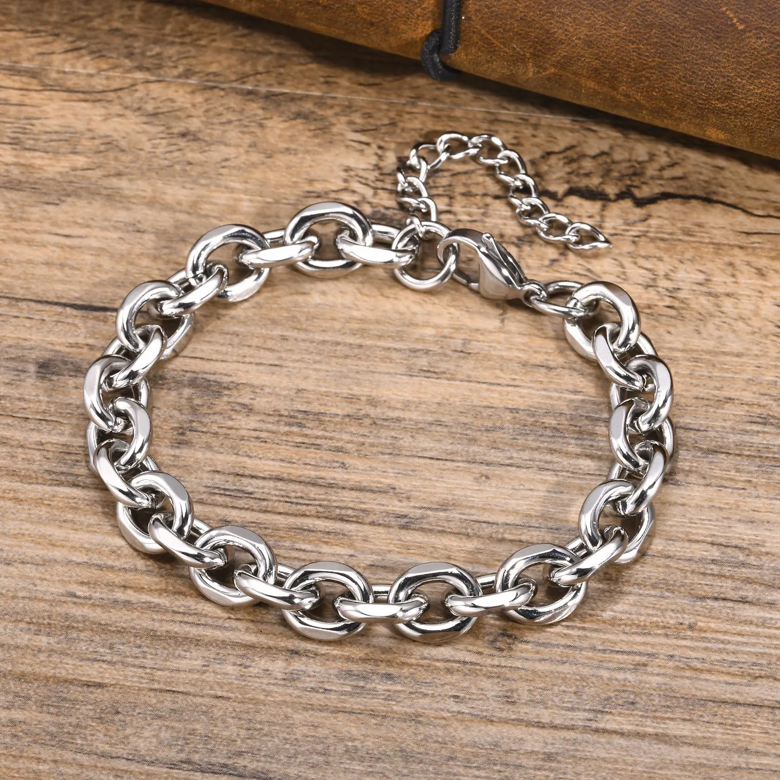 Mens Chain Bracelets,Stainless Steel Oval Link Rolo Chain Wristband,Trendy Jewelry Gifts for Him