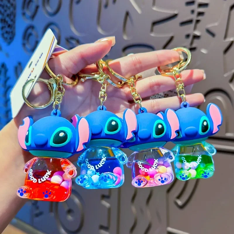 Miniso Lilo & Stitch Stitch Oil Keychain Cute Quicksand Bottle Pendant Quicksand Cartoon Keychain Children's Birthday Gift