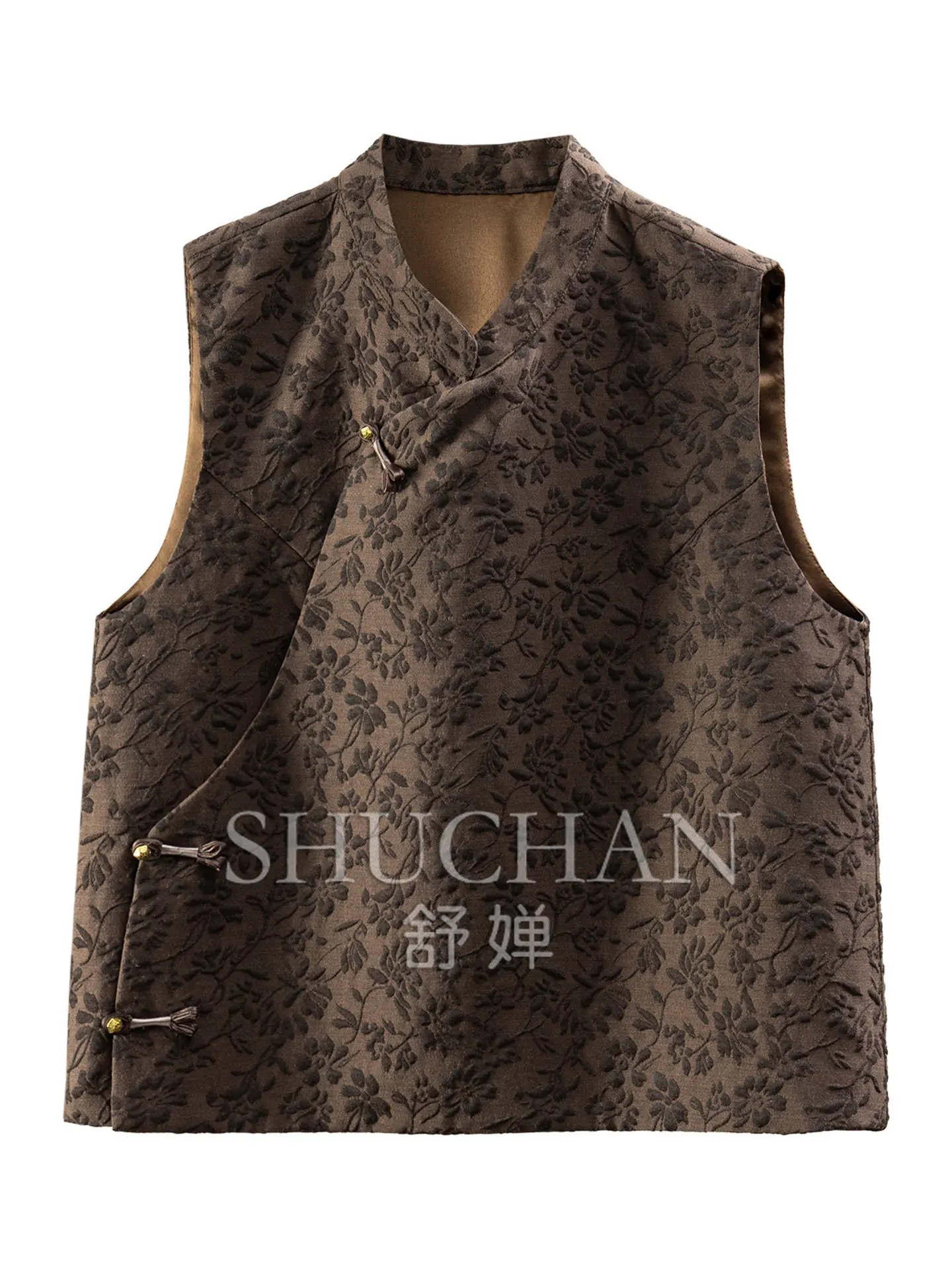 Elegant Ancient Rhyme, New Chinese Three-dimensional Jacquard with Wool Diagonal Cheongsam Collar Vest Female 79J6
