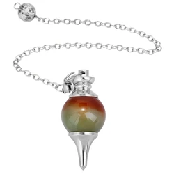 Natural Agate Cone Pendant Pendulum Round Ball Crystal Stone Reiki Energy Healing Chakra Balancing Women Men Jewelry(with chain)