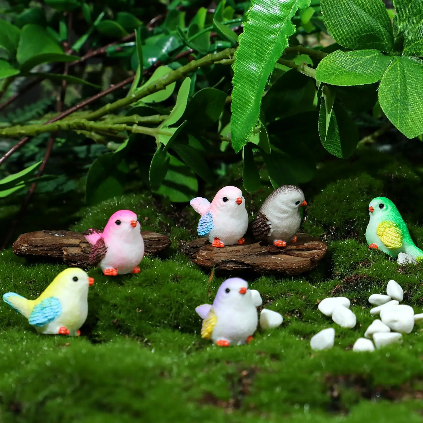8pcs Miniature Bird Figurines, Mock Animal Toy Mini cute Pet ModelFor Fairy Garden, Moss Micro Landscape