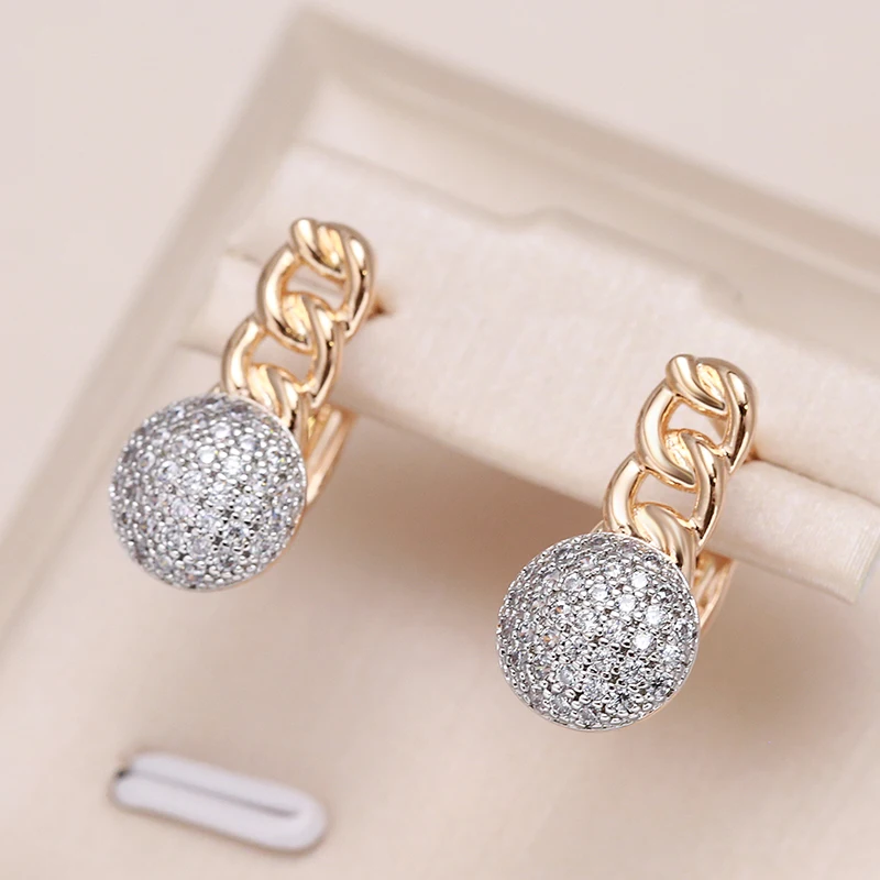 Kinel New Arrivals Micro-wax Inlay Natural Zircon Earrings 585 Rose Gold Color Fashion Women Wedding Jewelry Round Earrings