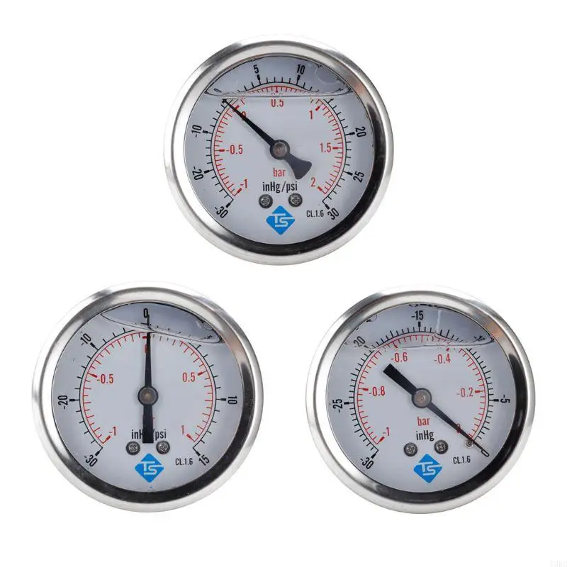 1/4 BSP Back Compound Pressure Vacuum Gauge Glycerine Filled 68mm 1~0 Bar 30 + 0/15/30 PSI