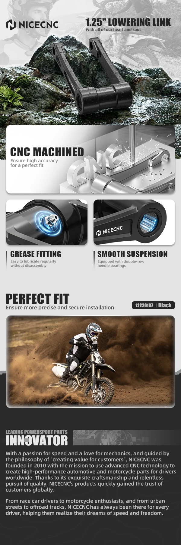 NICECNC 1,25" Tieferlegungs-Kit für 2026 Triumph TF 250-X TF 250-E TF 450-E TF 250-X 2024 TF 450-RC Edition 2025 – Detail 1