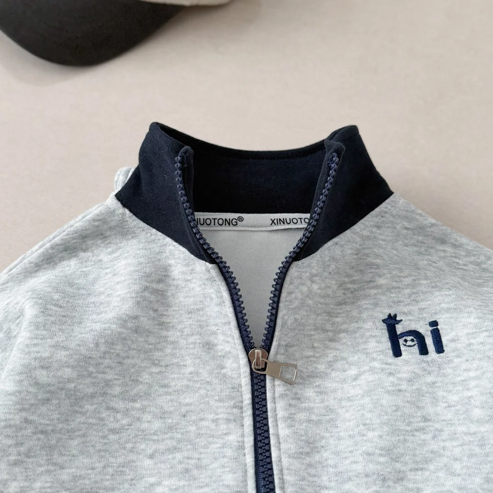 Kinder 2-teiliger Trainingsanzug Herbst Jungen Mädchen Stehkragen Reißverschluss Jacke+Hose Sets Stickerei Lässiges Sport-Outfit Kinder Sportbekleidung – Detail 2