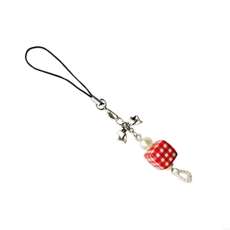 E15E Strawberry Cube Bowknot Pendant Pendant Phone Apped Hanging Corre