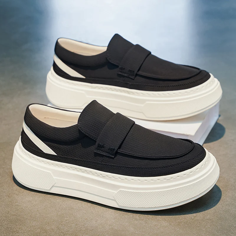 Men's Canvas Slip-On Shoes Breathable Casual Black Trendy Low-Top Glue-Welding Rubber Outsole round Toe Flat Heel  Color