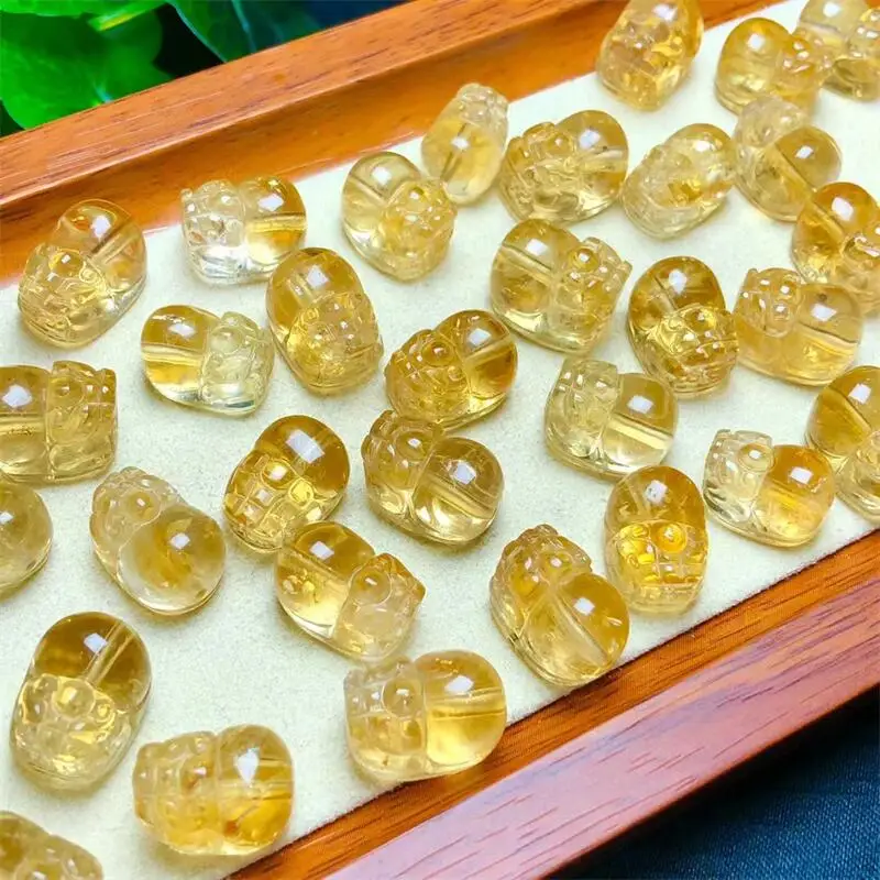 

5PCS Natural Citrine Pixiu Mini Carvings Crystal Healing Stone Craft Figurine Home Room Decor DIY Jewelry Gift 13.5mm