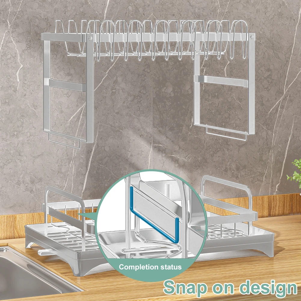 

2 Tier Dish Bowl Drainer Storage Rack with Drain Basket Kitchen Dish Drying Rack Countertop Dinnerware Organizer Drainboard