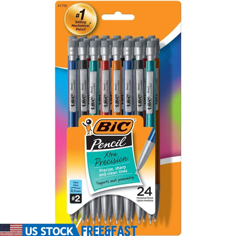 

Xtra-Precision Mechanical Pencil Set 24 Count 0.5mm Fine Point Durable Lead Erasable Clean Lines Pocket Clip Metallic Barrels